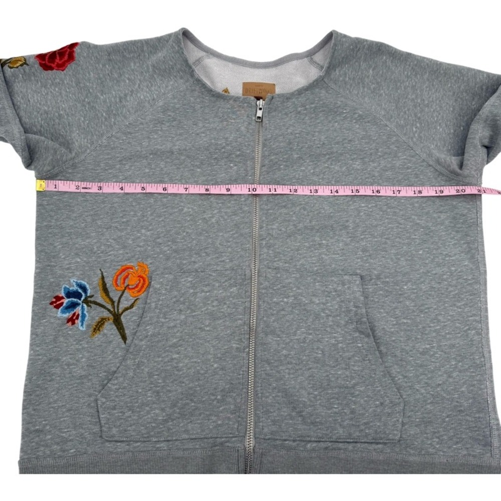 DRIFTWOOD Small Zip Up Hoodie Heathered Gray Floral Butterfly Embroidered Teddy - Picture 6 of 15